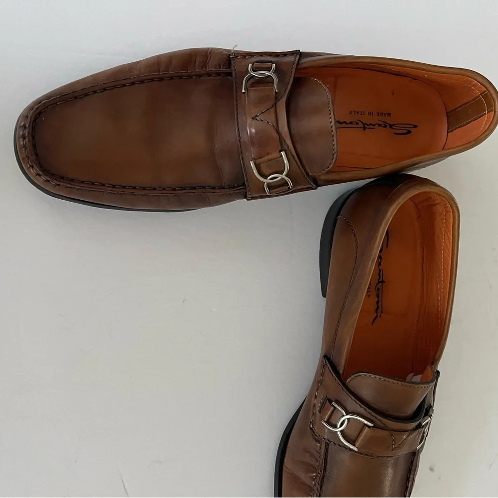 Santoni Brown Leather Bit Loafers